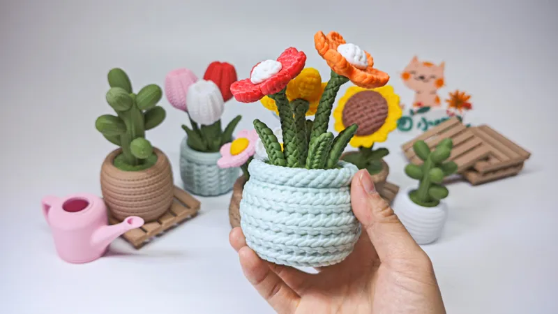 Pomladni šopek – tulipani in rože iz prejnega pletiva