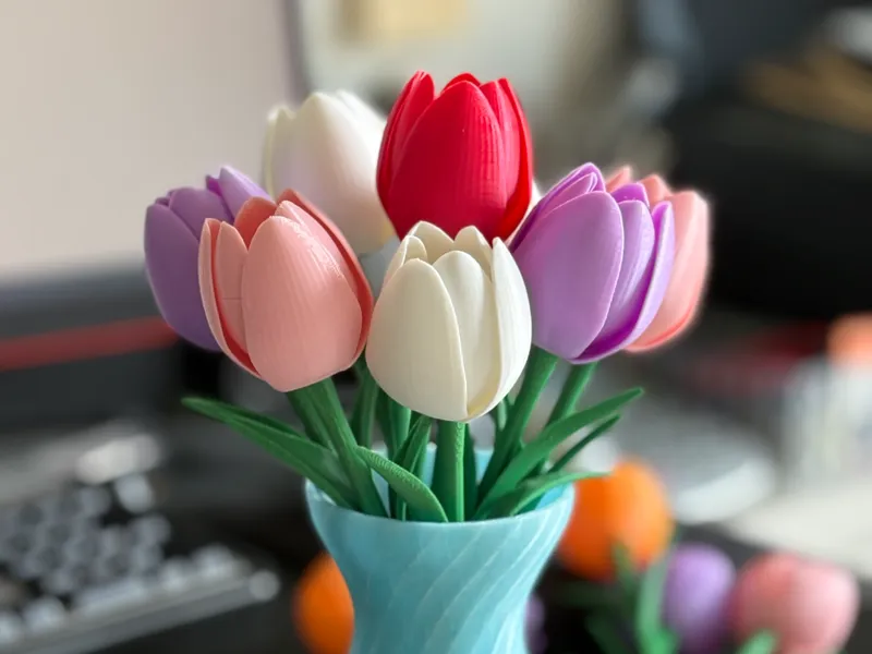 Tulip with stem and leaves